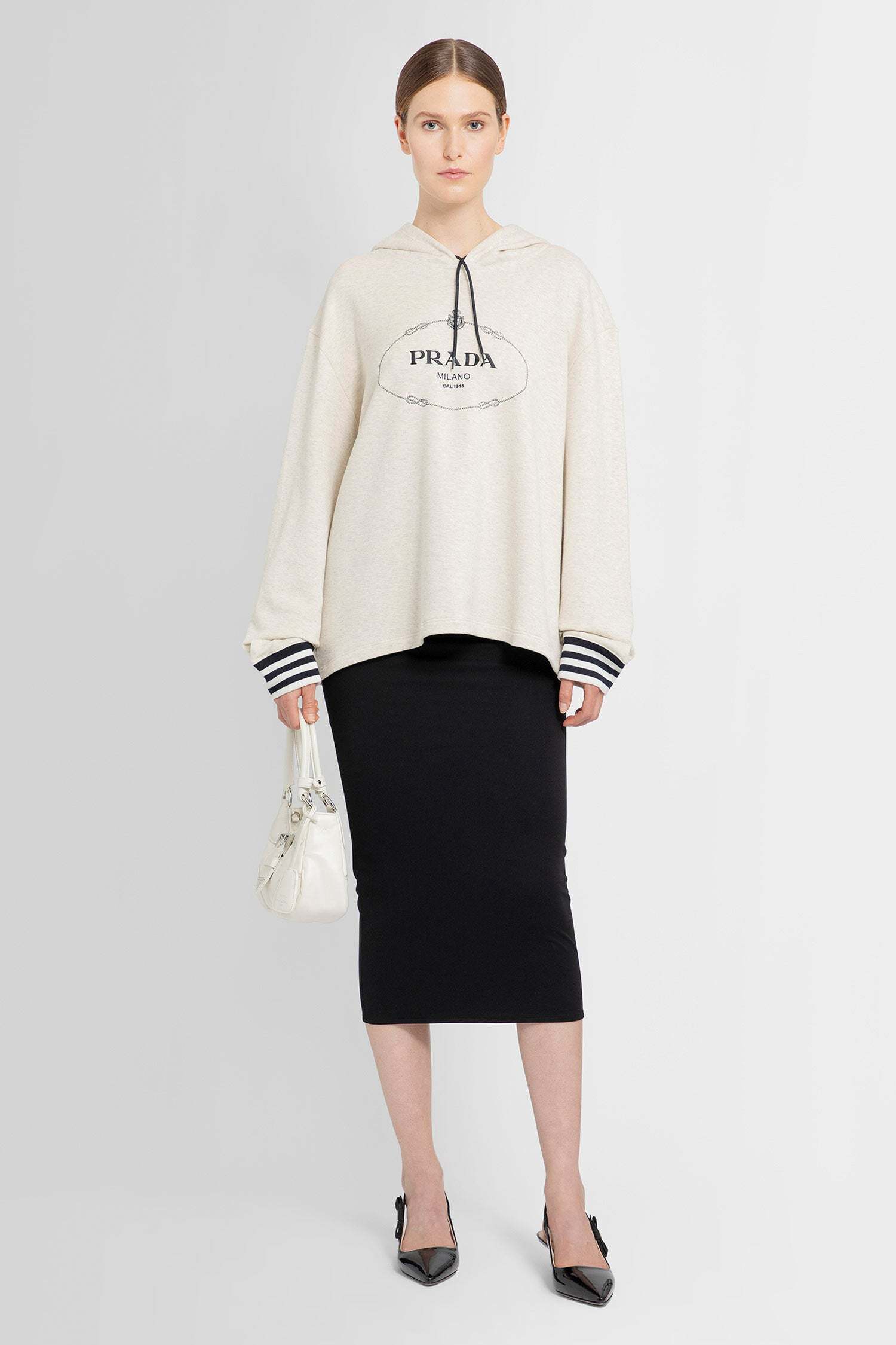 Prada Oversized Cotton Fleece Hoodie In Nude