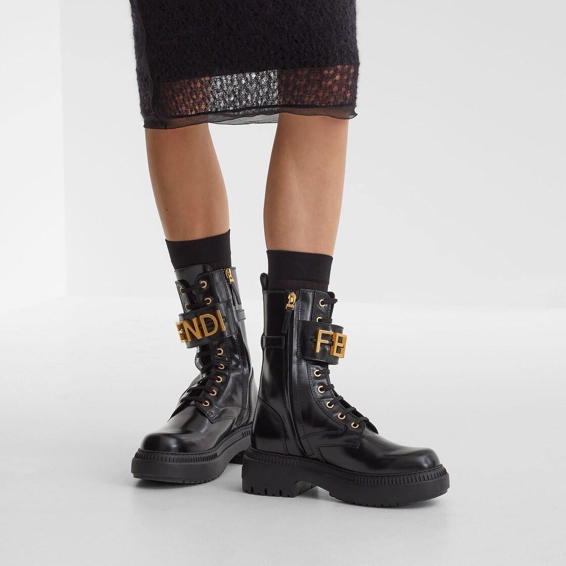 Fendi Lace-up Ankle Boots In Black