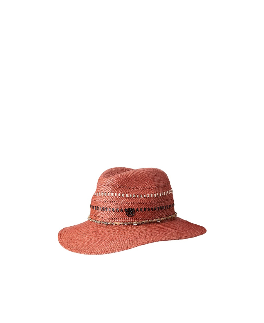 Maison Michel Henrietta Straw Fedora In Burgundy