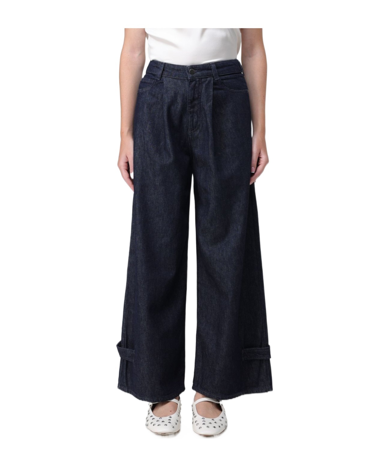 Shop Emporio Armani Pleated Wide-leg Jeans In Black