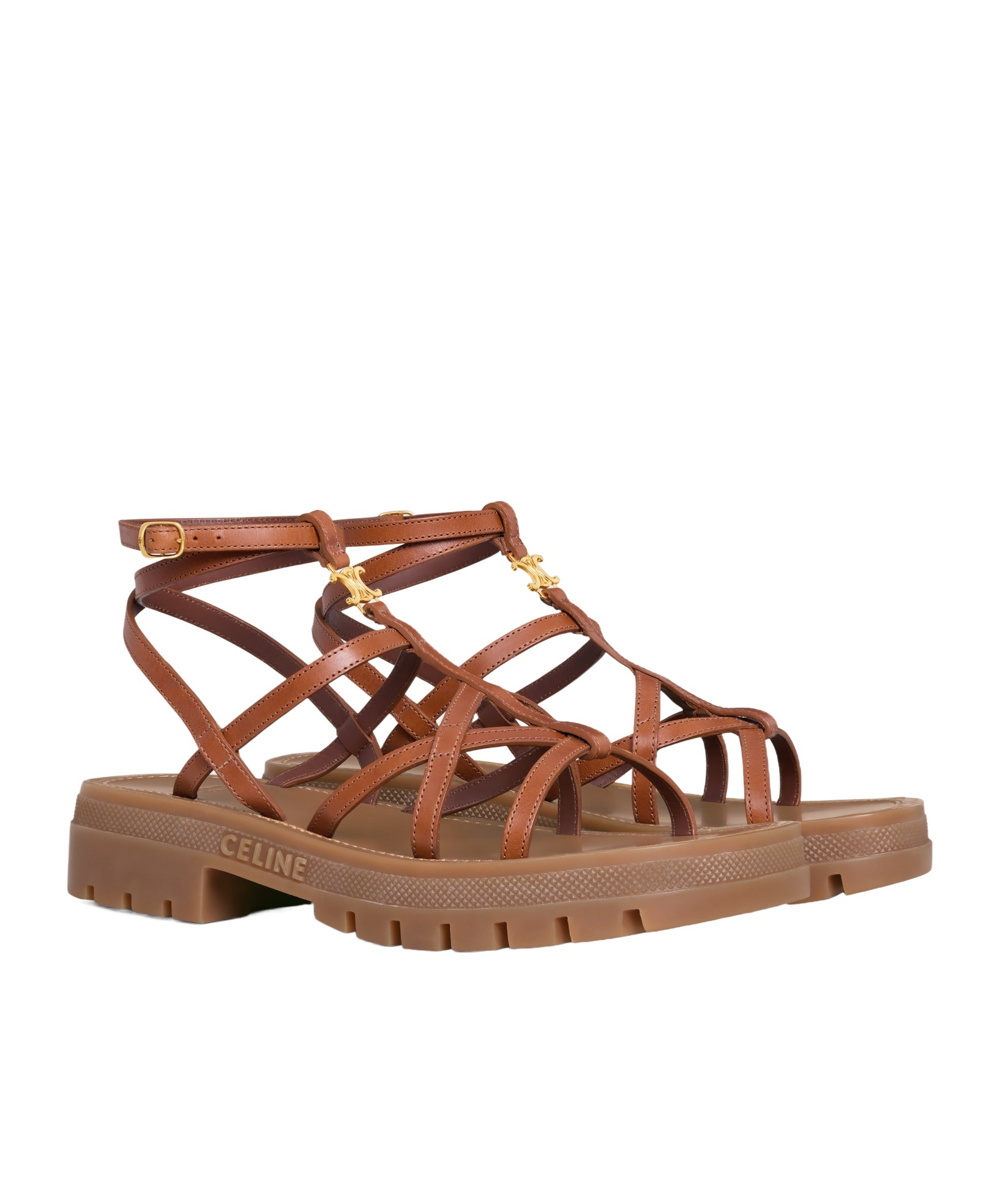 Celine Clea Strappy Leather Sandal In Brown