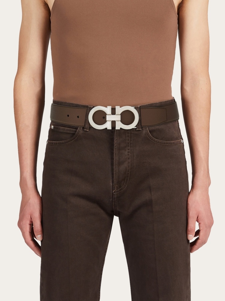 Ferragamo Reversible Gancini Leather Belt In Black