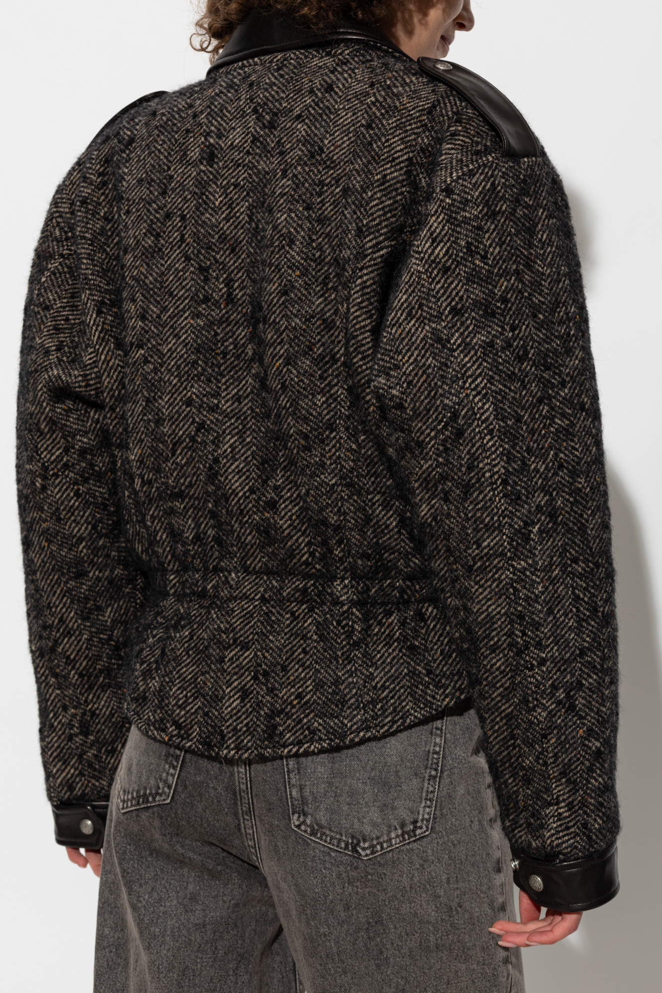 R13 Herringbone-pattern Biker Jacket In Black