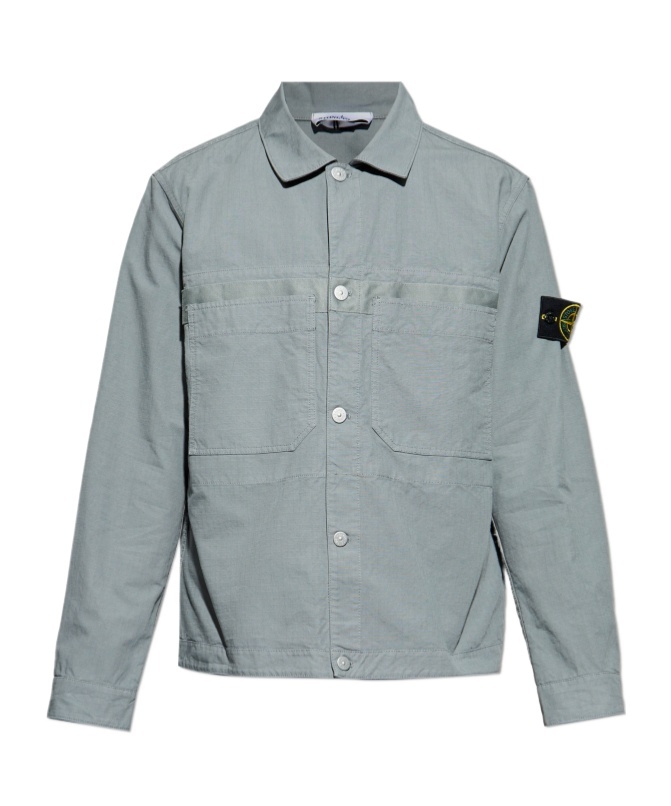 Stone Island Compass-badge Overshirt In Gray