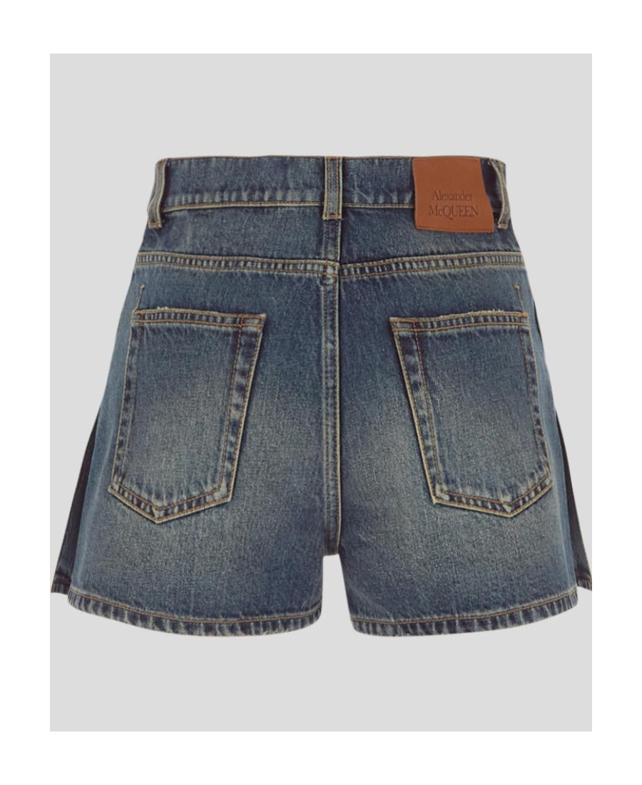 Alexander Mcqueen Flared Denim Shorts In Blue