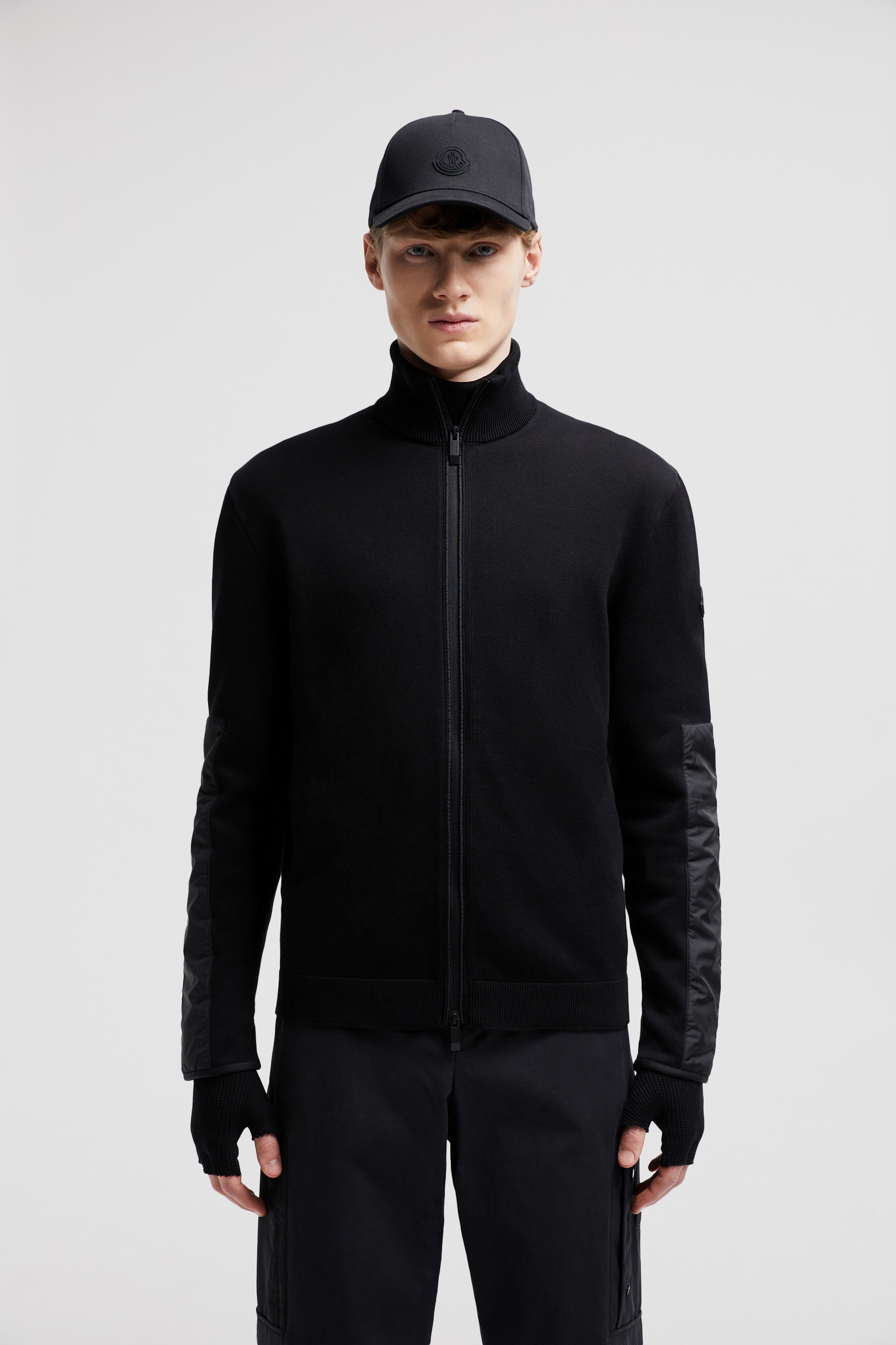 Moncler Cotton Zippered Cardigan In Black