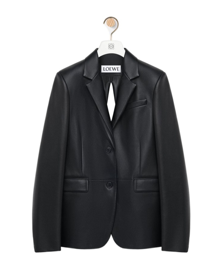 Loewe Leather Blazer With Notch Lapel And Tie Detail In Black