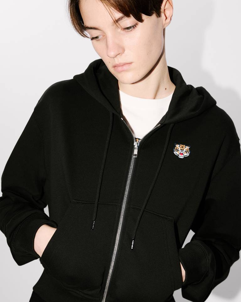 Kenzo Tiger Patch Zip-up Jacket In Black