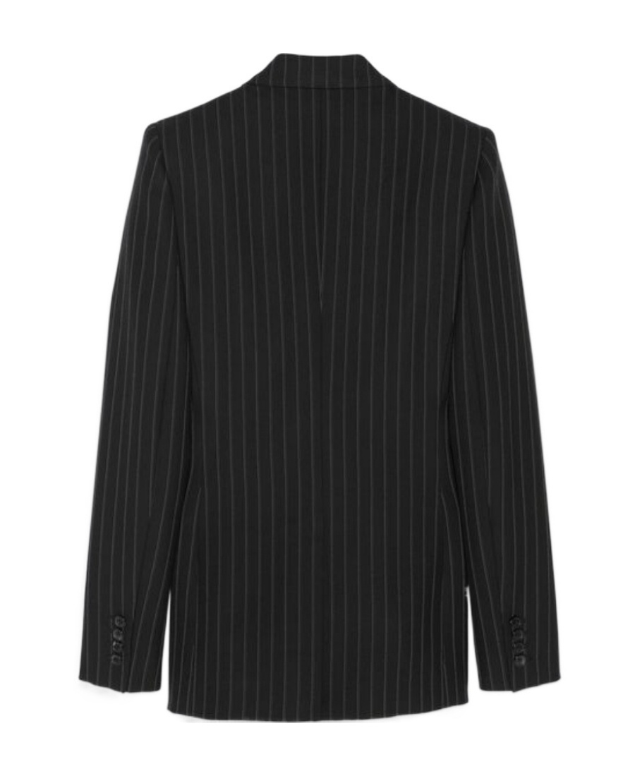 Saint Laurent Pinstripe Double Breasted Blazer In Black