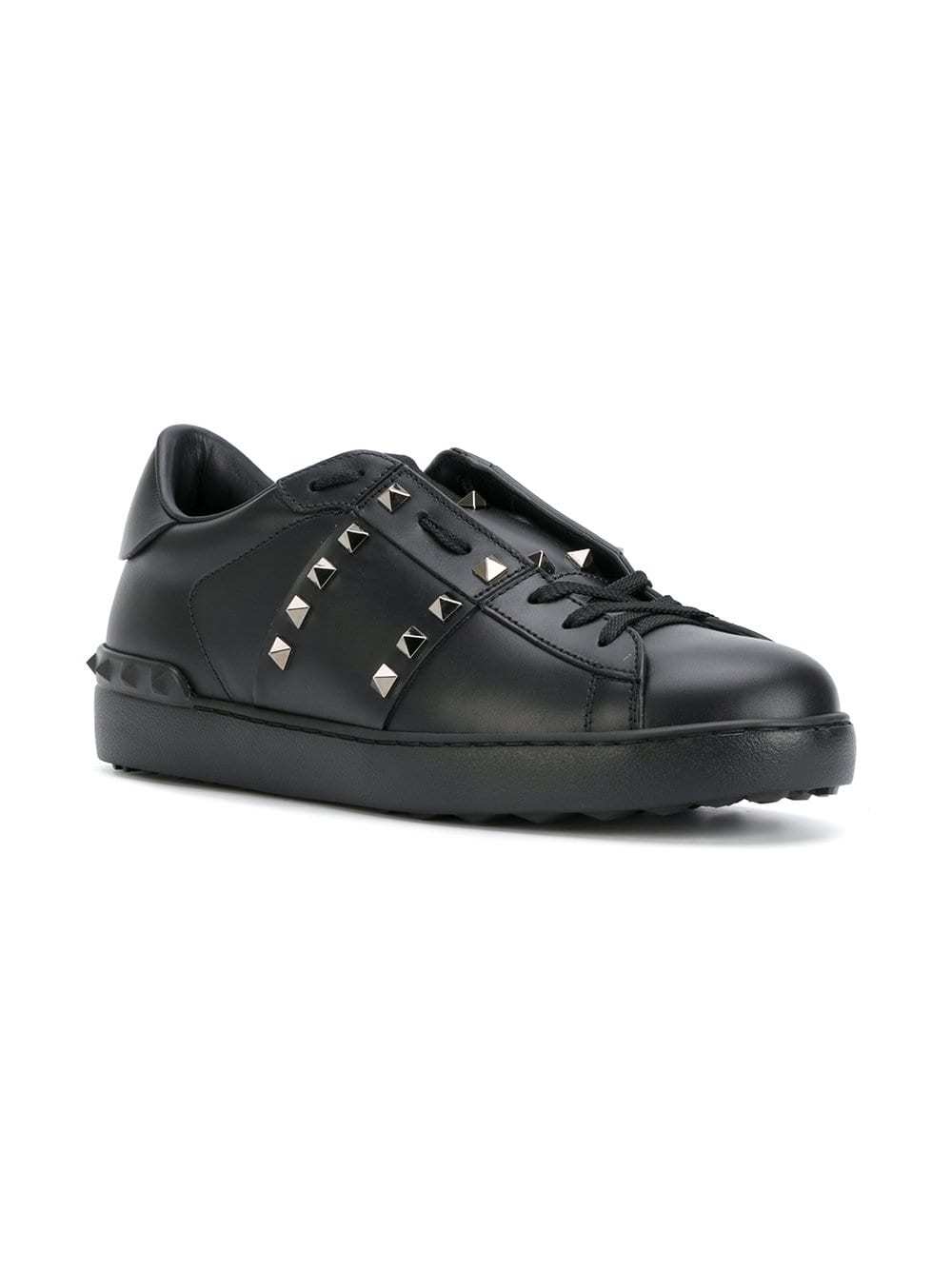Valentino Rockstud Untitled Studded Leather Sneakers In Black