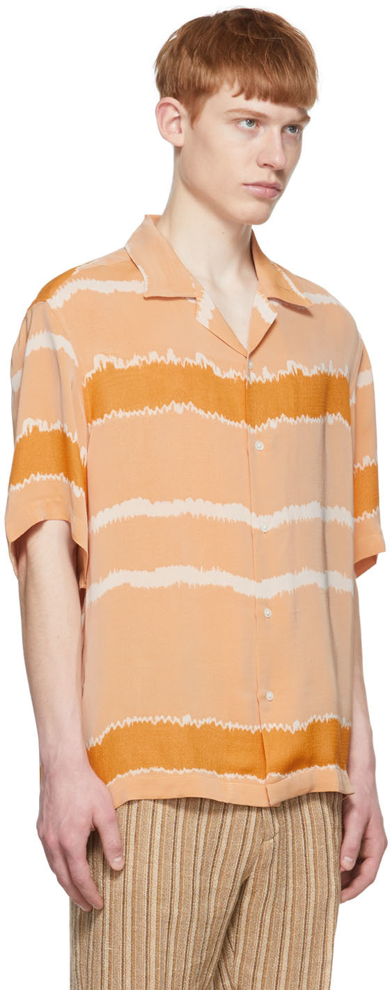 Cmmn Swdn Striped Lapel Short-sleeved Shirt In Nude