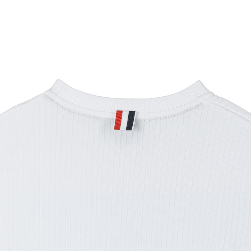 Thom Browne White Crewneck T-shirt With Signature Rwb Stripe In Cotton Woman In White