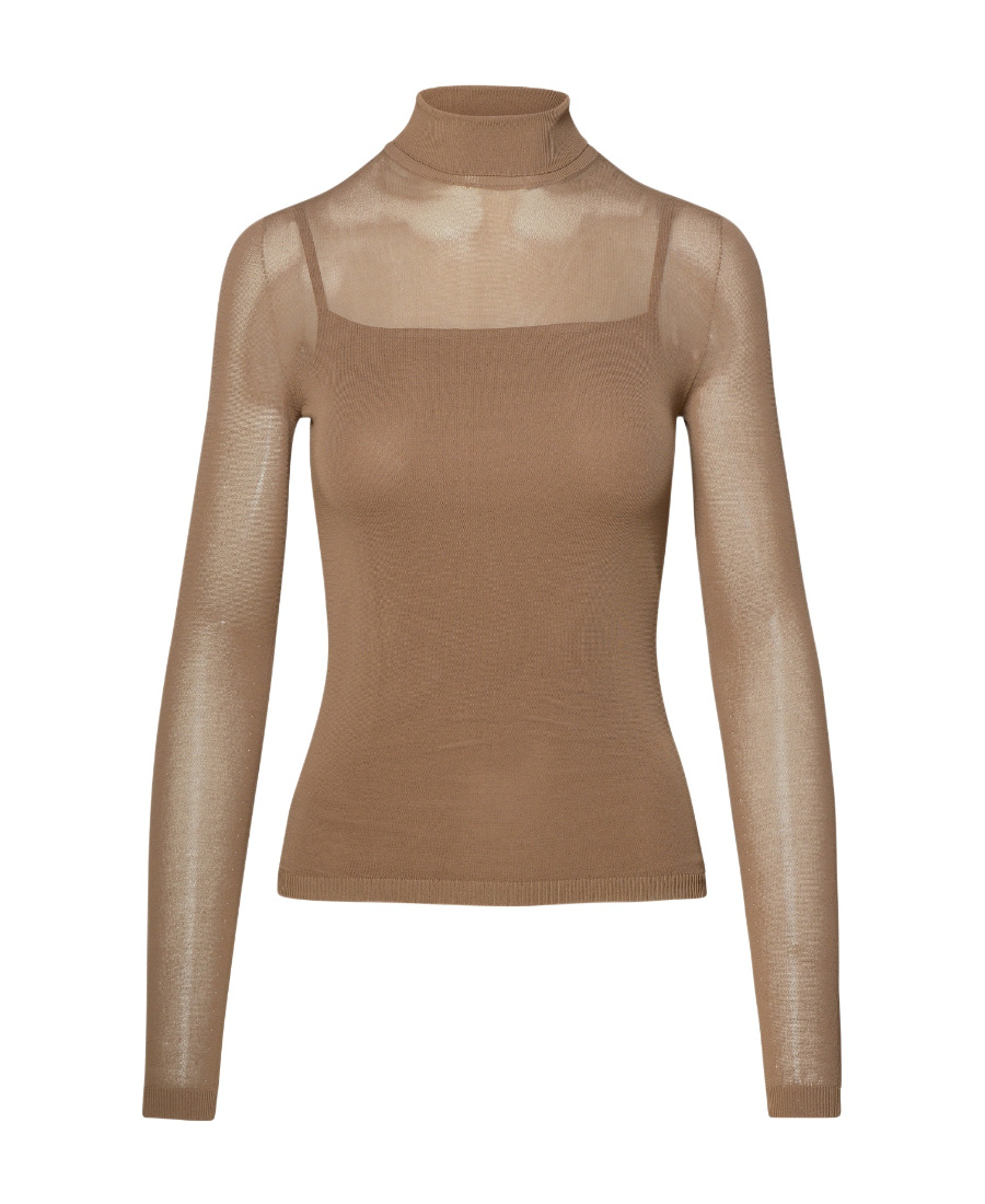 Shop Max Mara Long-sleeved High-collar T-shirt In Brown