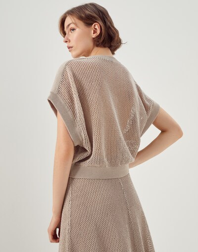 Brunello Cucinelli Round-collar Short-sleeve Sweater In Nude