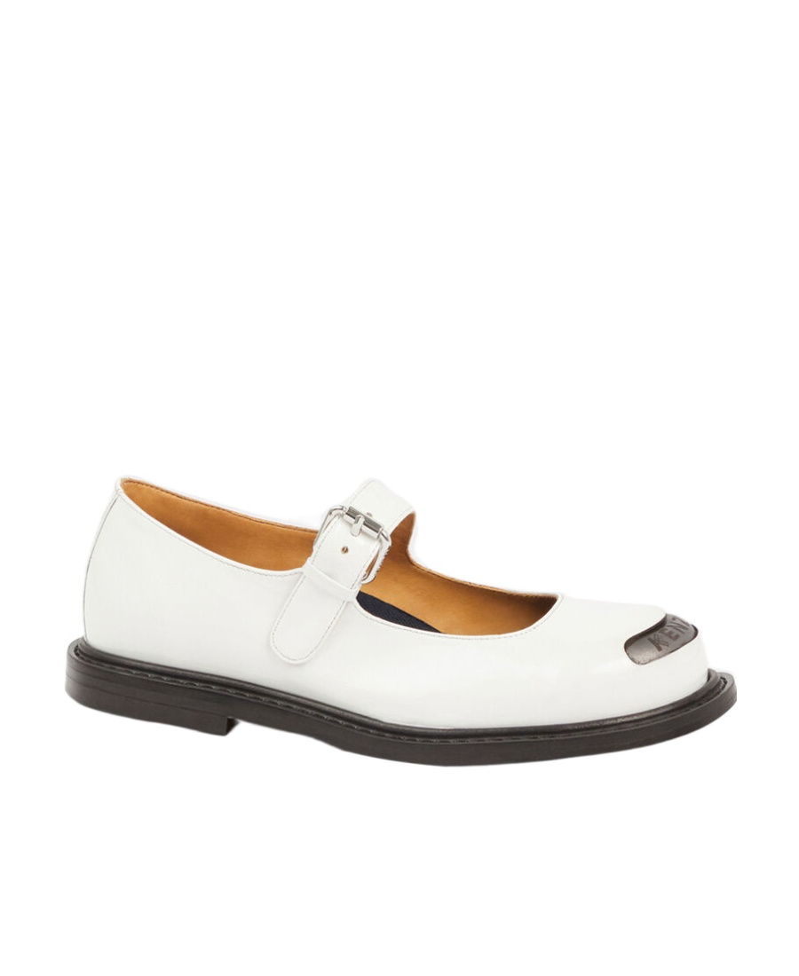 Kenzo Logo Plaque Buckle Fastening Flat Shoes In White
