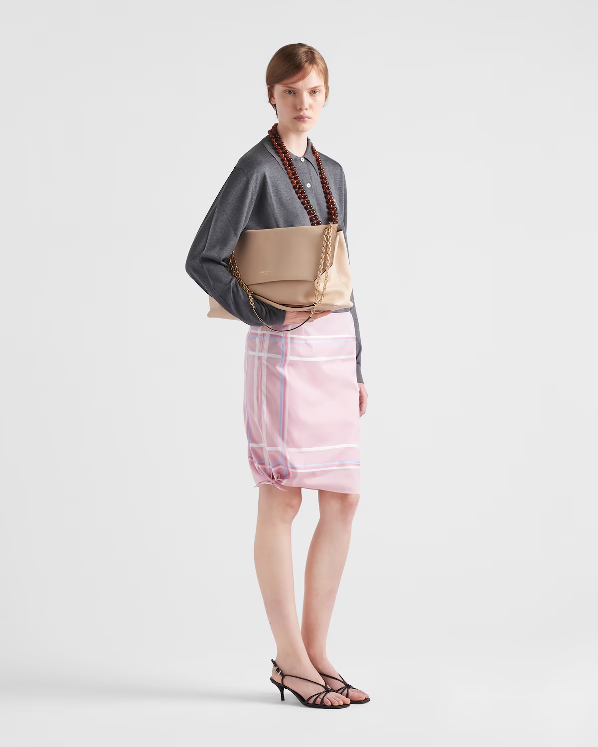 Prada Short Batista Cotton Check Skirt In Pink