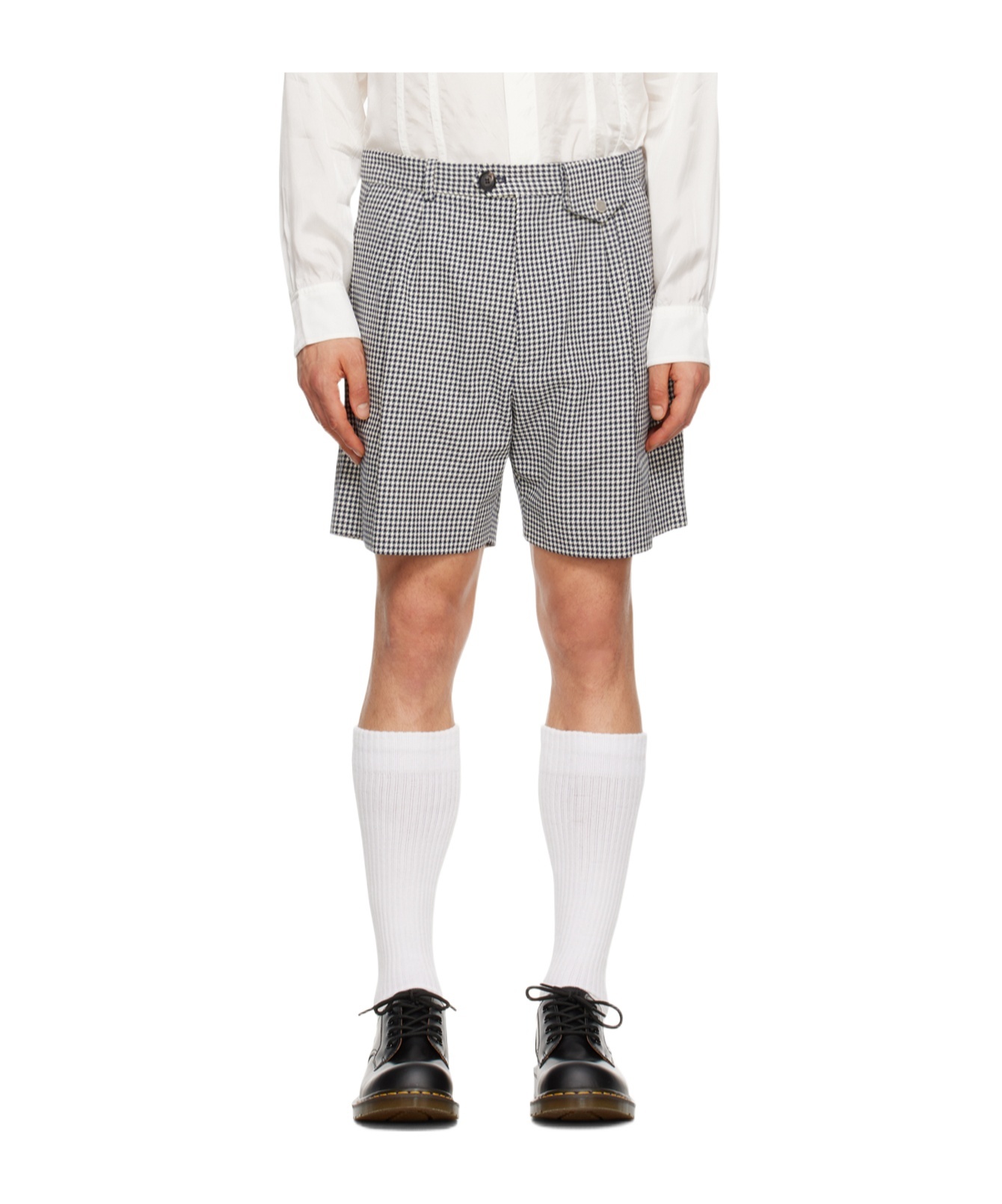 Egonlab Houndstooth Cotton Shorts In White