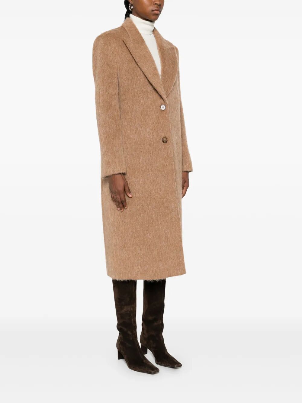 Twinset Tailored Camel Coat With Notched Lapel In Brown