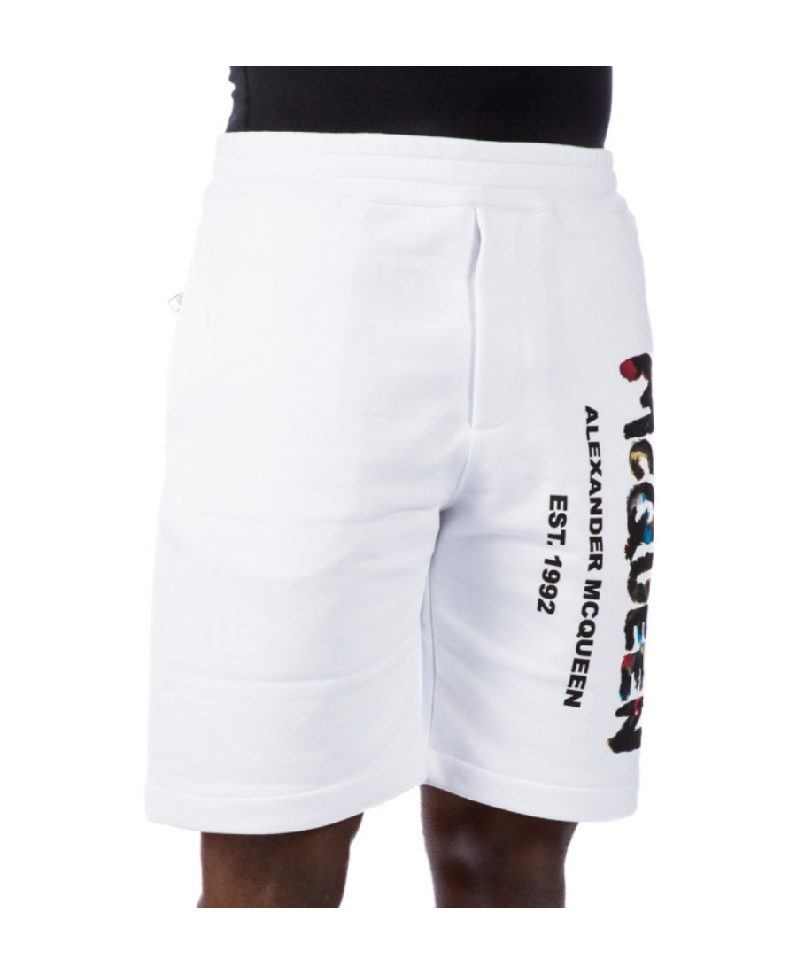 Alexander Mcqueen Graffiti-print Cotton Track Shorts In White