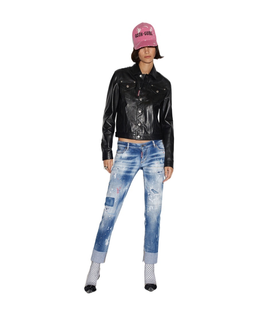 Shop Dsquared2 Distressed Logo-embroidered Slim Jeans In Blue