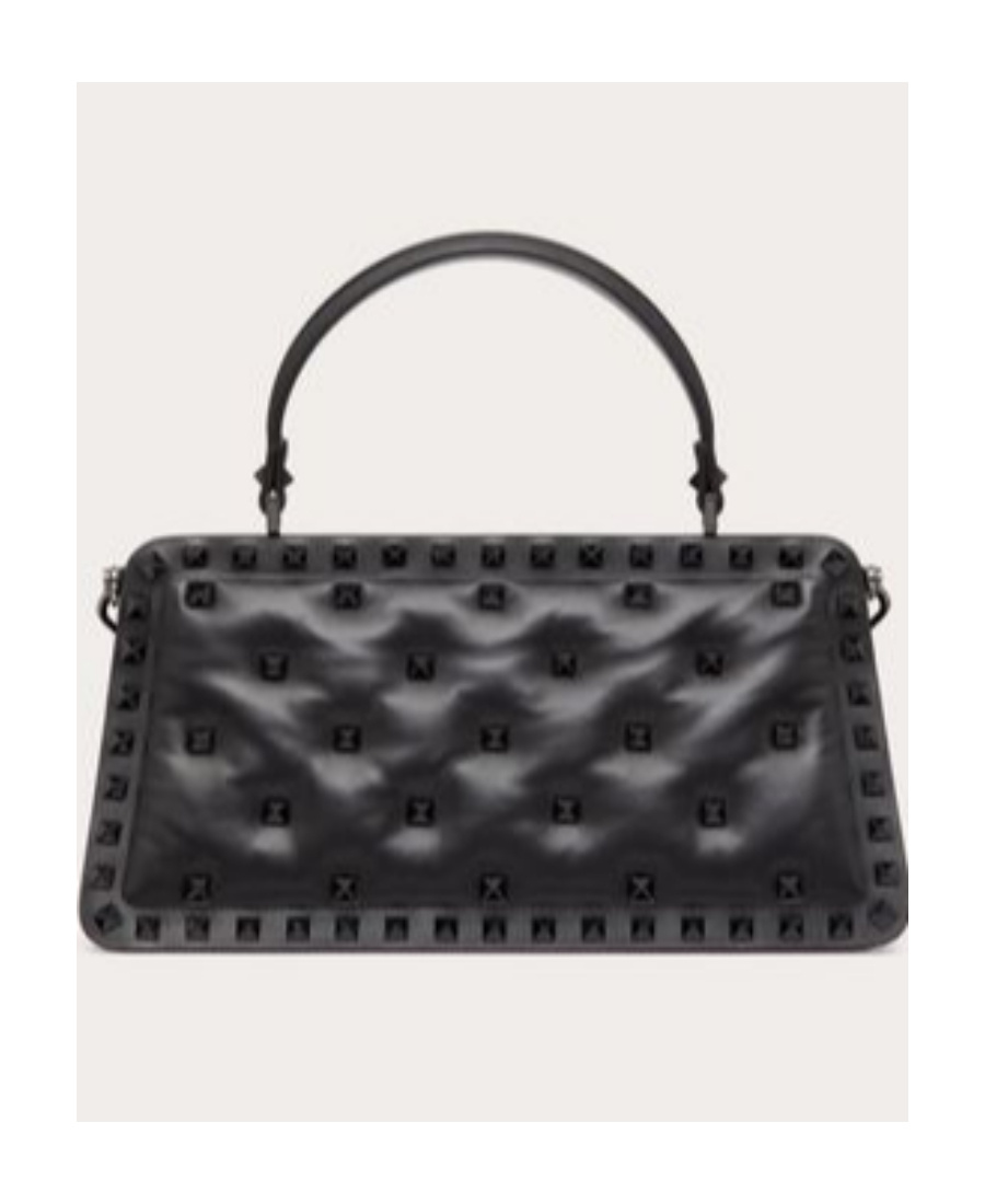 Valentino Rockstud Padded Nappa Handbag In Black