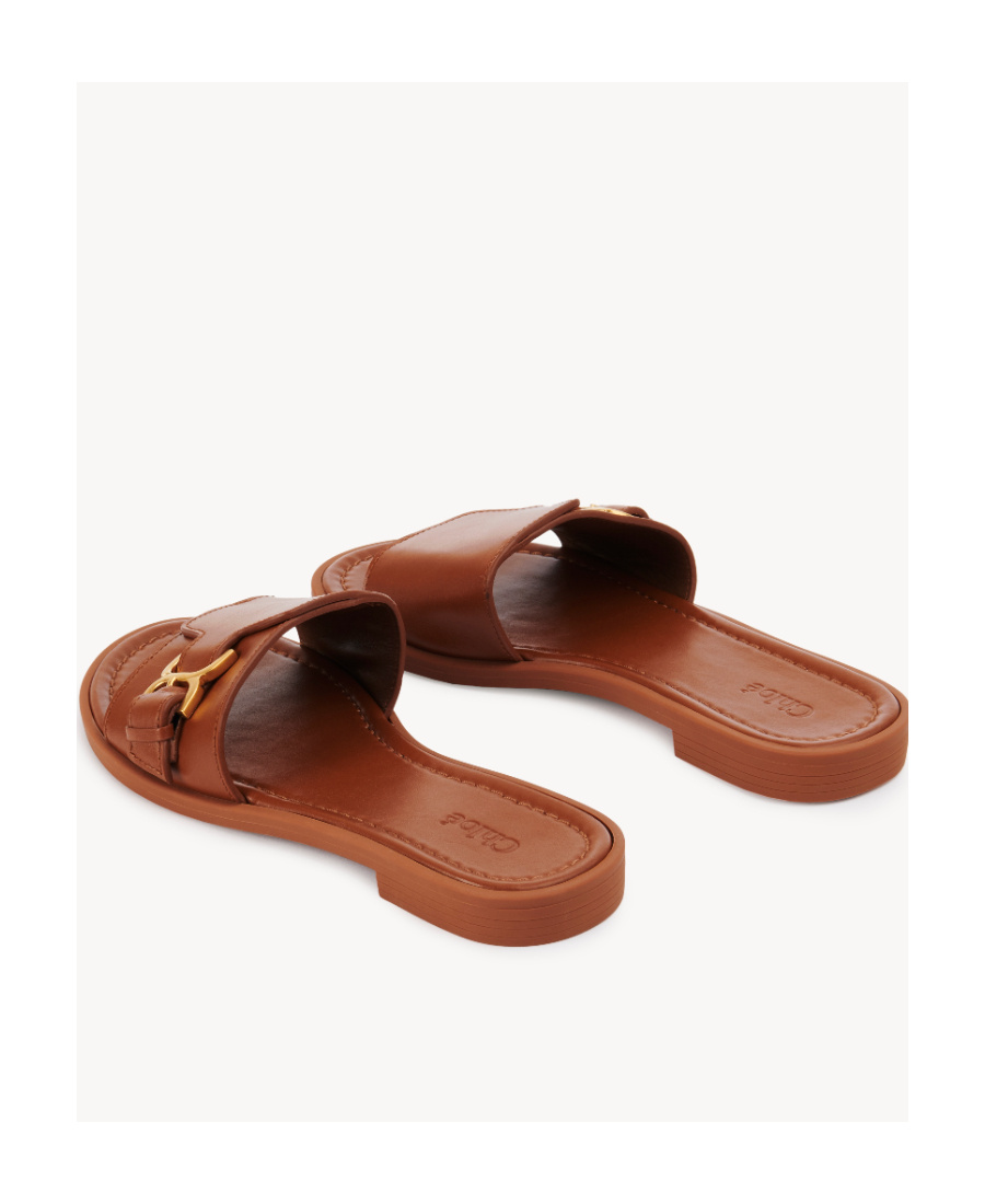 Chloé Marcie Leather Flat Sandals In Brown