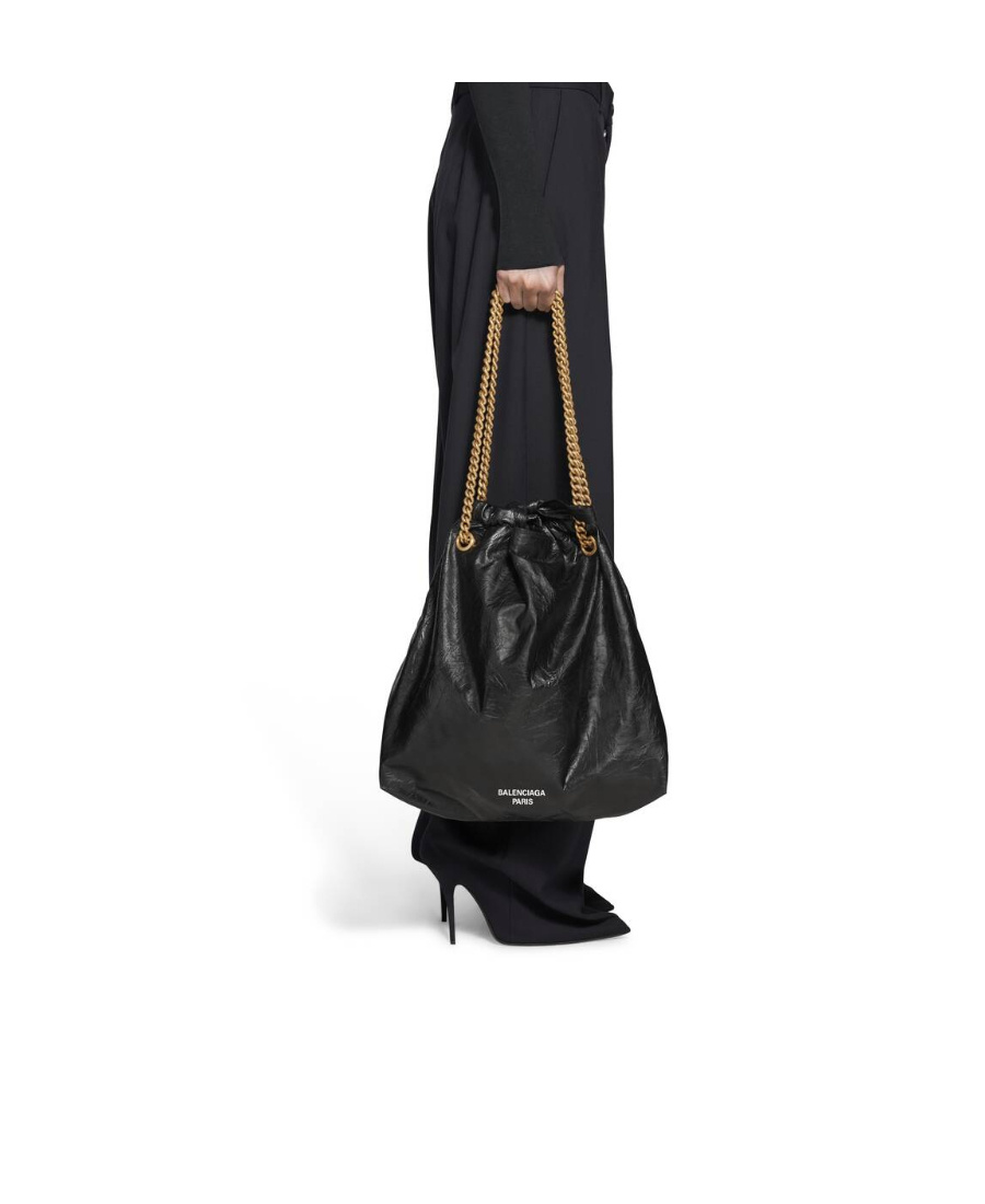 Balenciaga Medium Leather Crush Tote Bag In Black