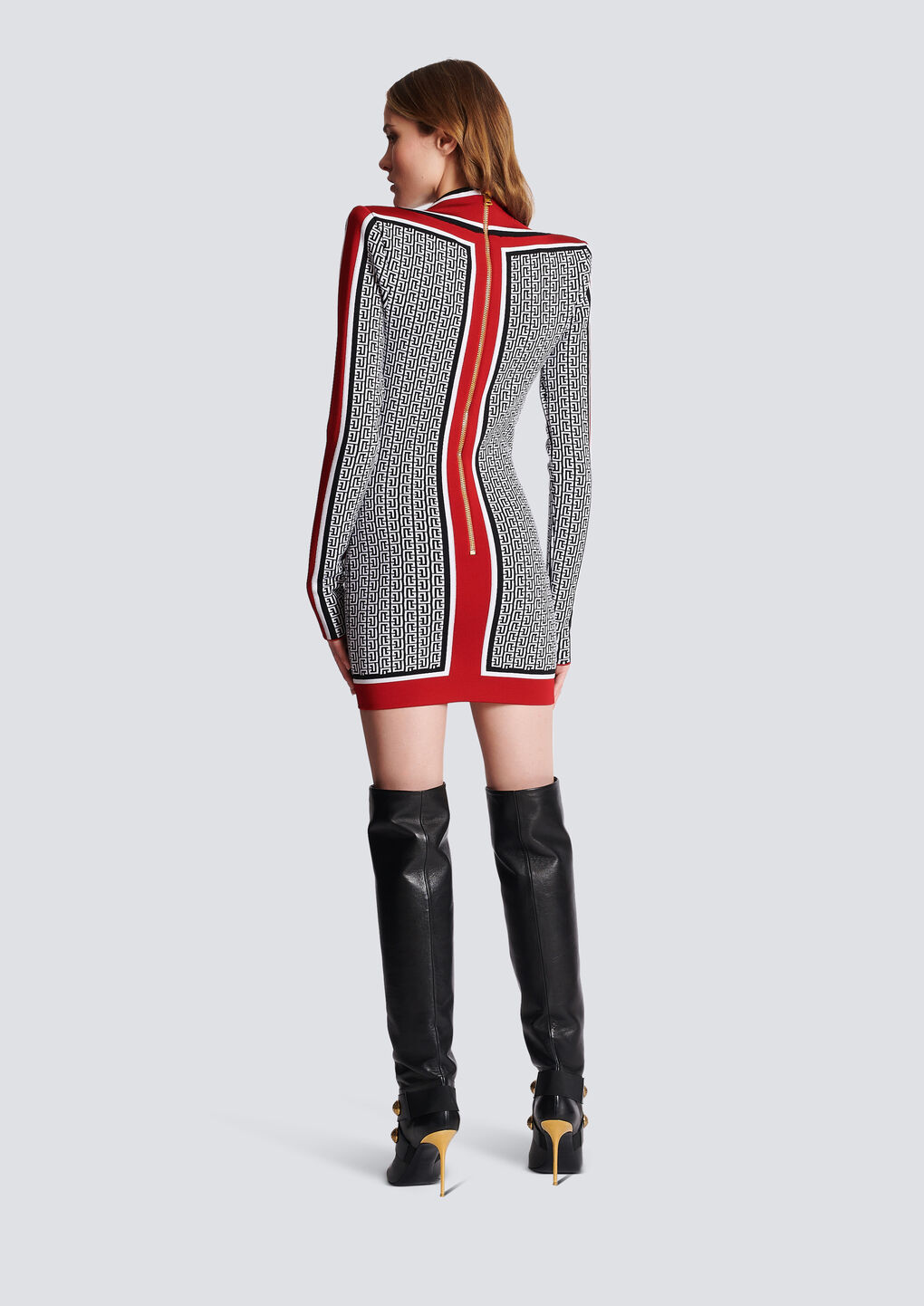 Balmain V-neck Monogram Knitted Minidress In Black