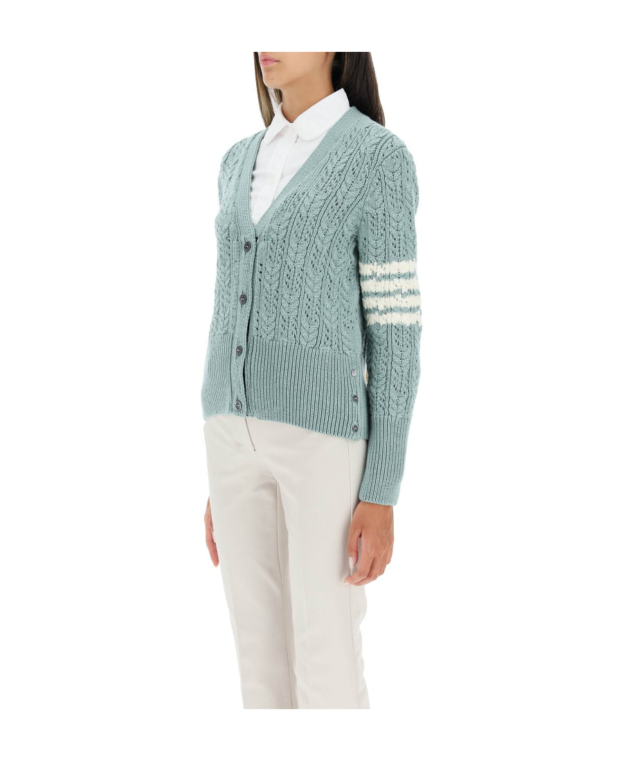 Thom Browne 4-bar Pointelle-knit V-neck Cardigan In Green