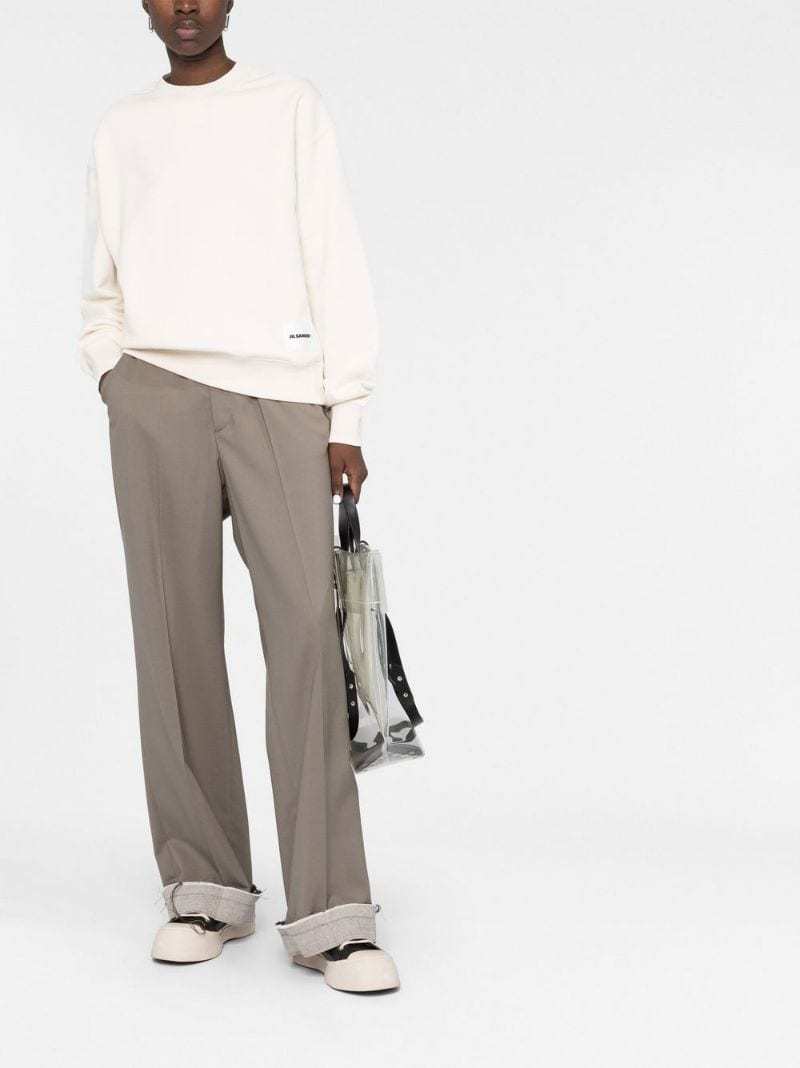 Jil Sander Oversized Cotton Sweatshirt With Subtle Logo Patch In Nude