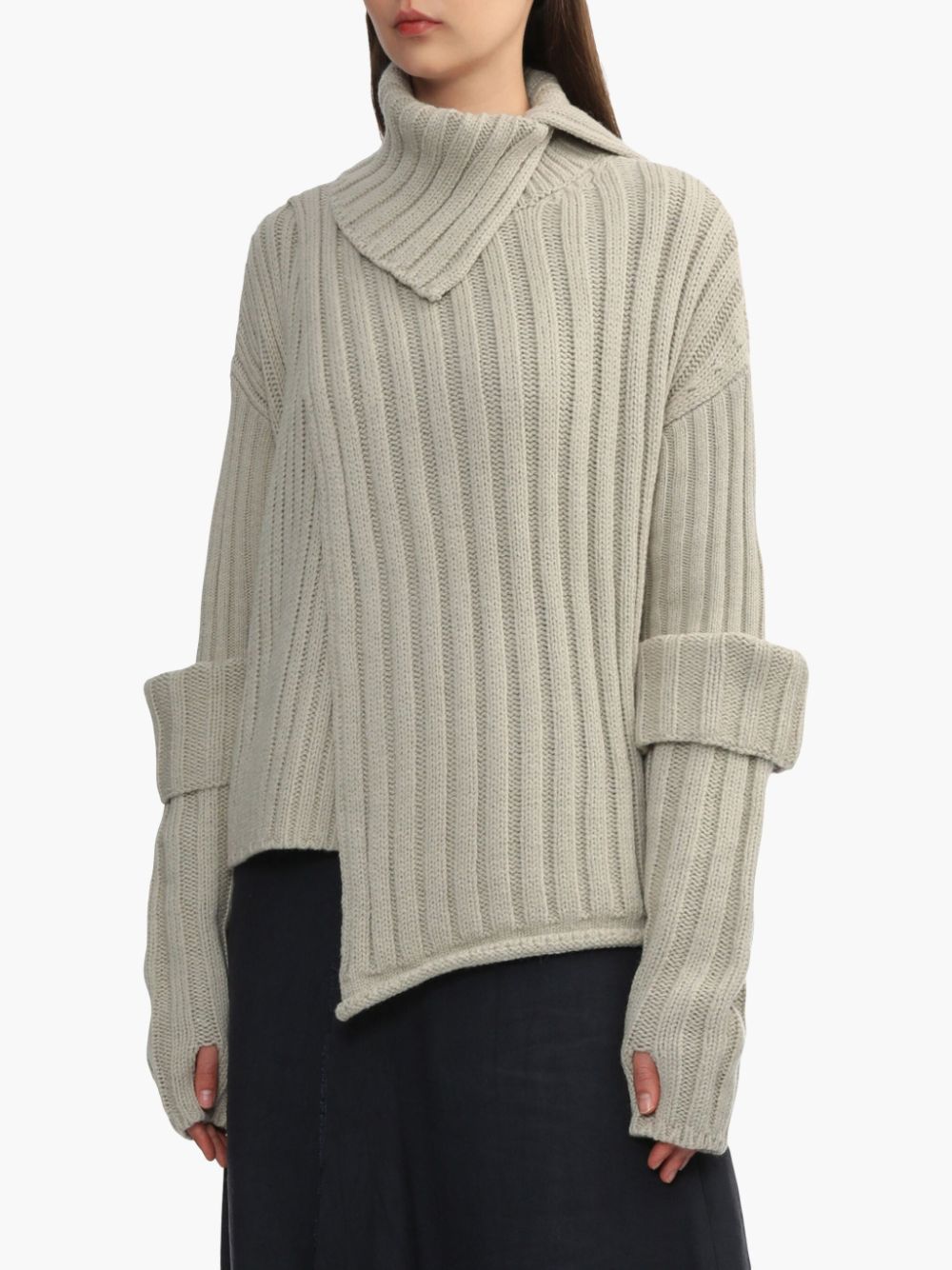Y's Rib Multi-layered Turtleneck Wool Sweater In Nude
