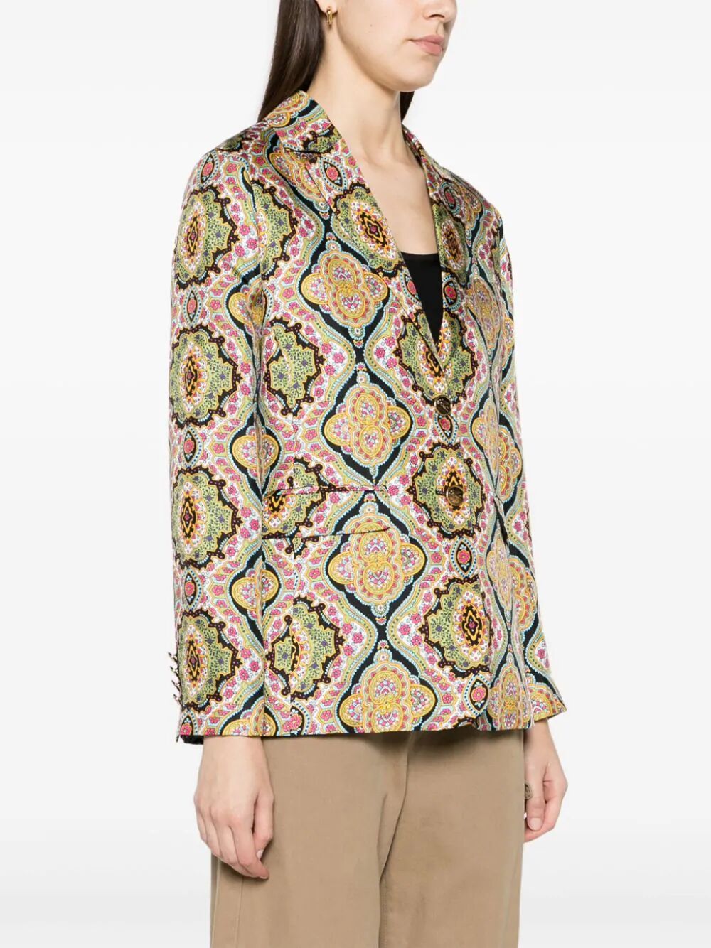 Etro Medallion-print Silk Single-breasted Blazer Jacket In Green