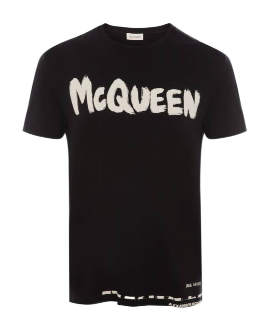 Alexander Mcqueen Black Cotton Logo Print T-shirt In Black