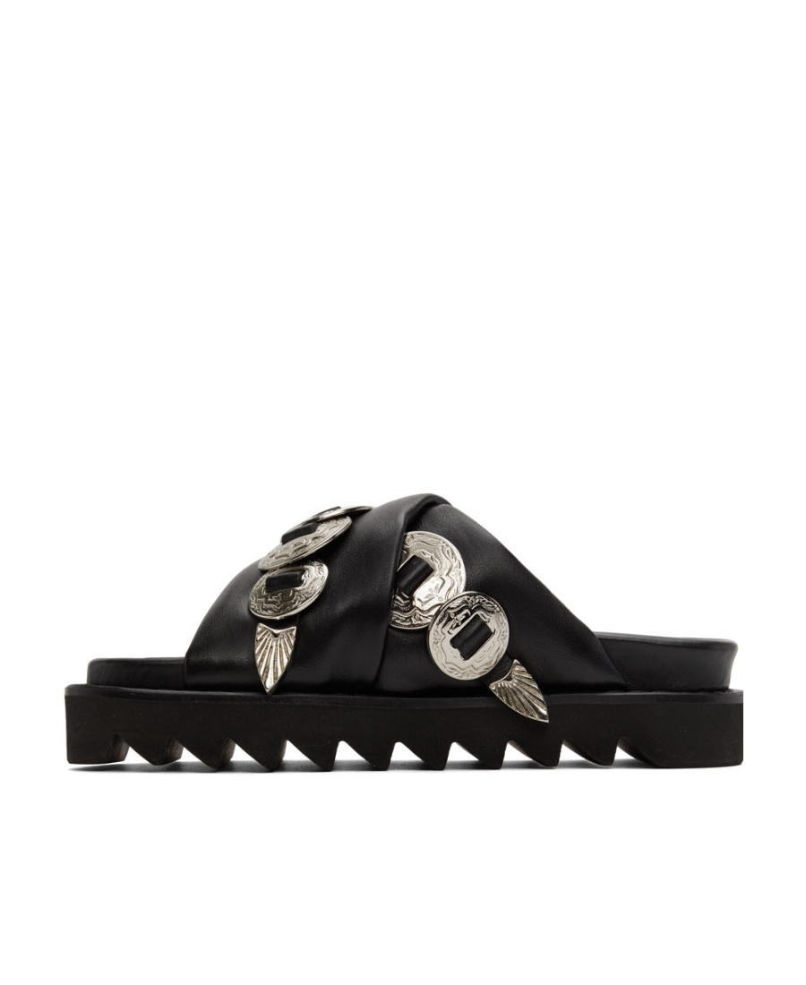 Shop Toga Disc-detail Slides In Black