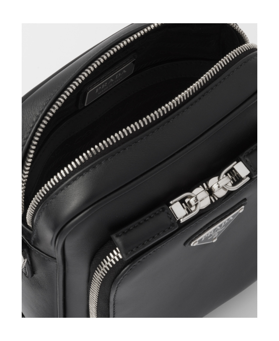 Prada Leather Shoulder Bag With Pouch In Black