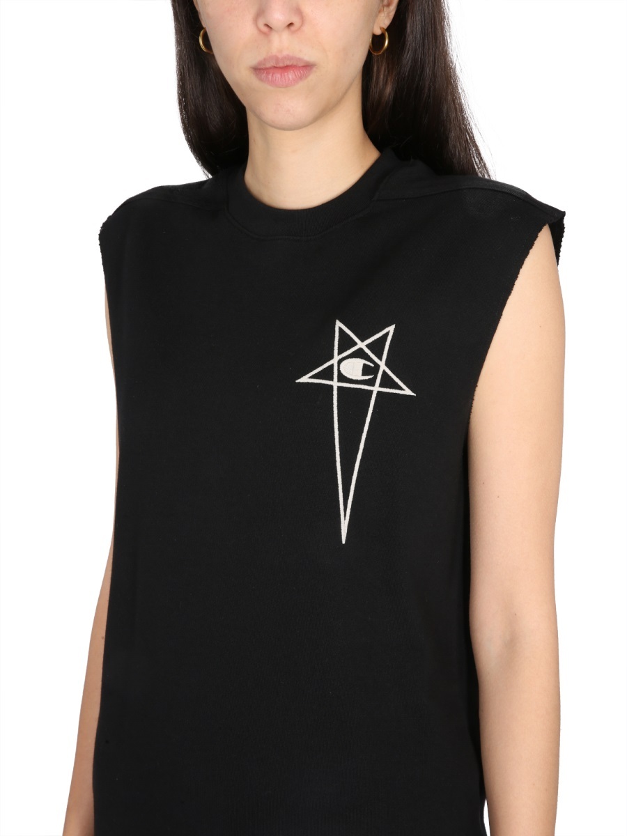 Rick Owens Logo-embroidered Cotton Tank Top In Black