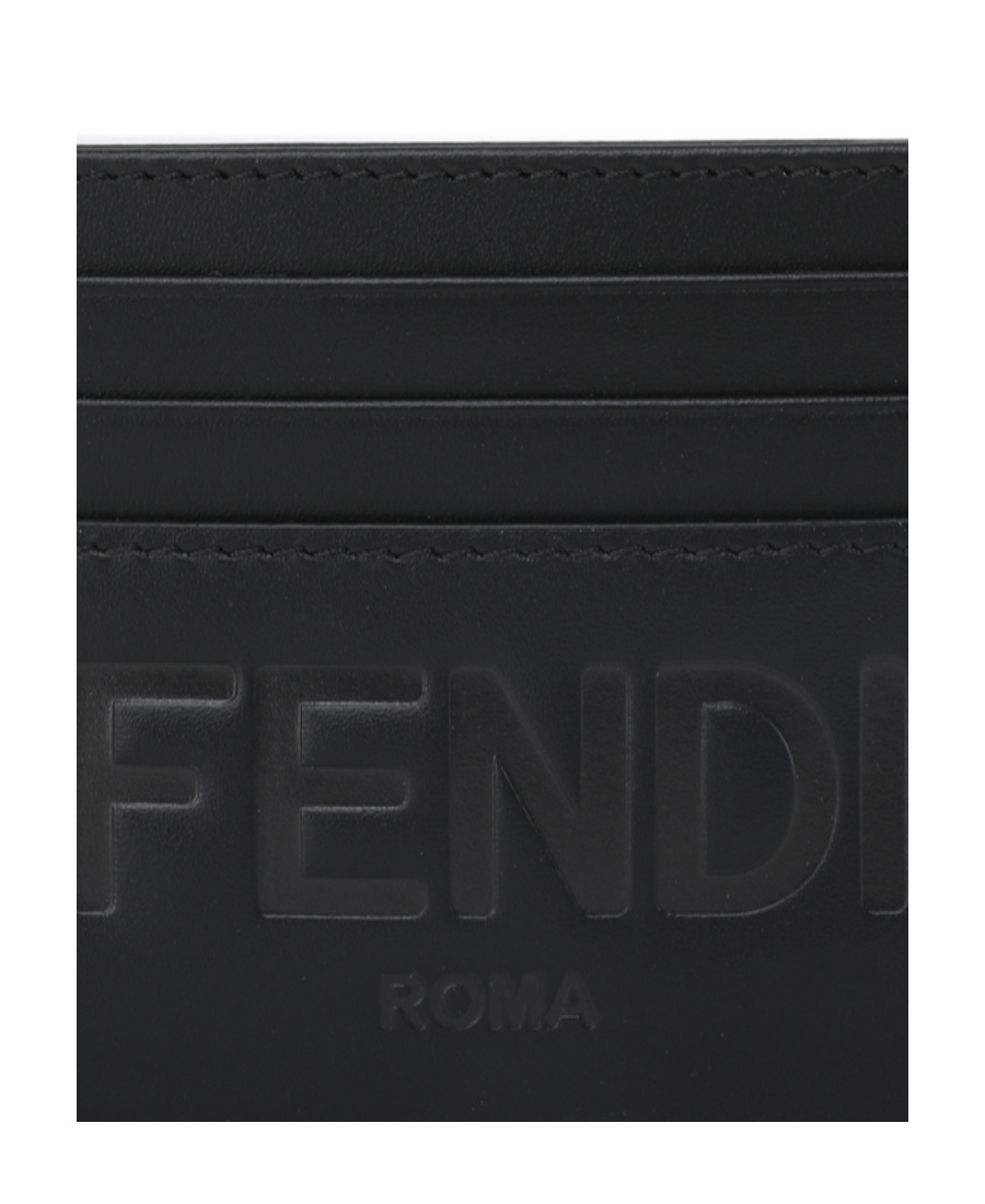 Fendi Debossed Logo Cardholder In Black