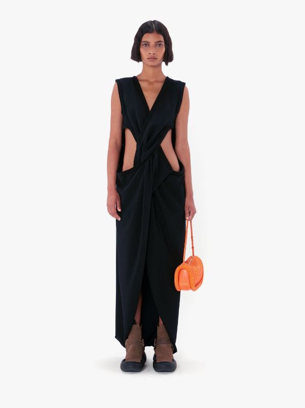 Jw Anderson Long Twist Front Dress In Black
