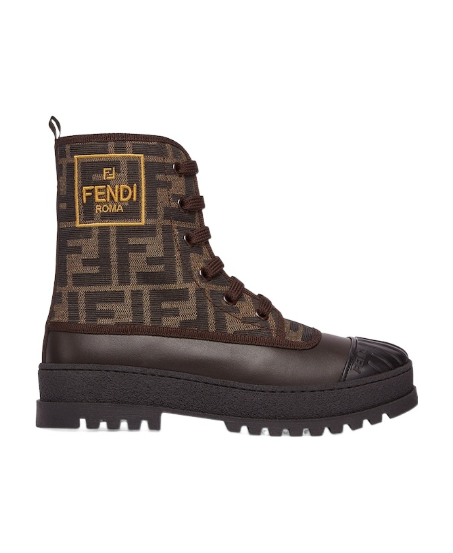 FENDI TOBACCO JACQUARD JUNIOR BIKER BOOTS