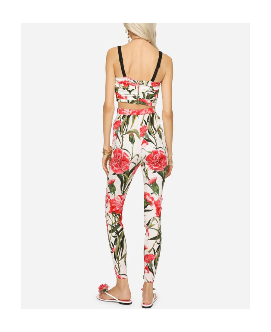 Dolce & Gabbana Floral-print High-waisted Leggings In White