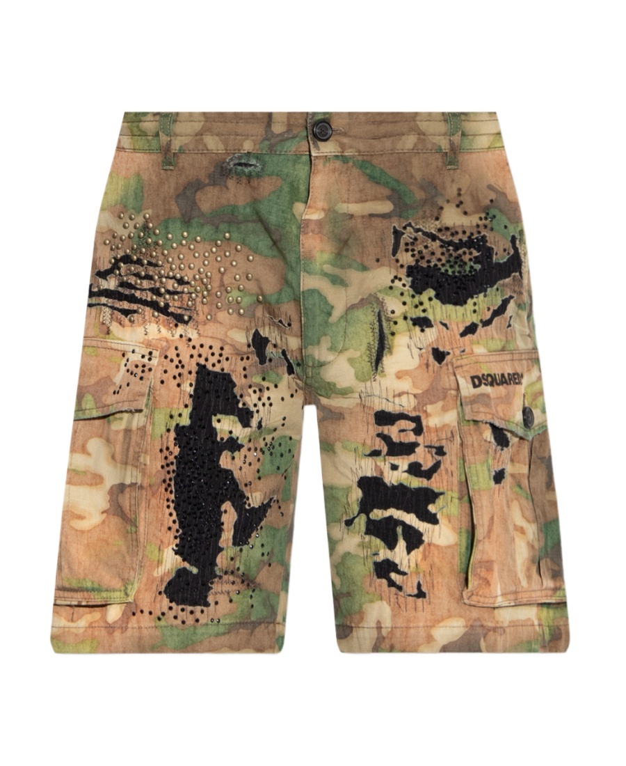 DSQUARED2 LOGO-PRINT DISTRESSED SHORTS