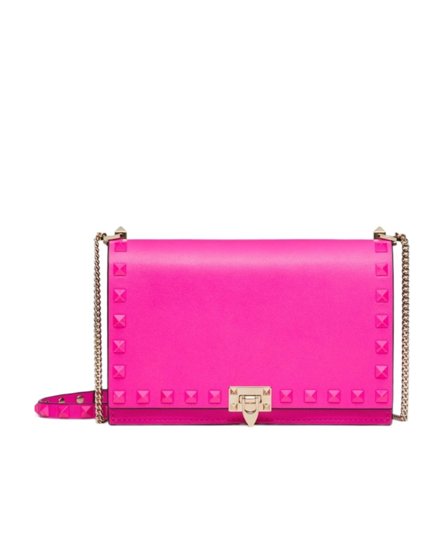 Valentino Mini Rockstud Calfskin Bag With Chain In Pink