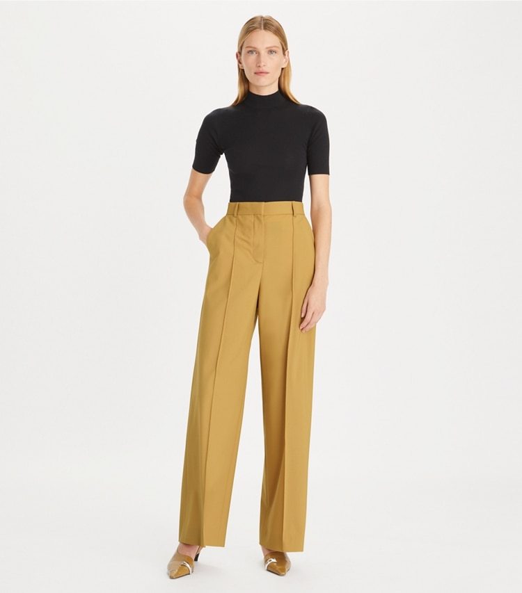 Shop Tory Burch Pleated Wide-leg Trousers In Yellow