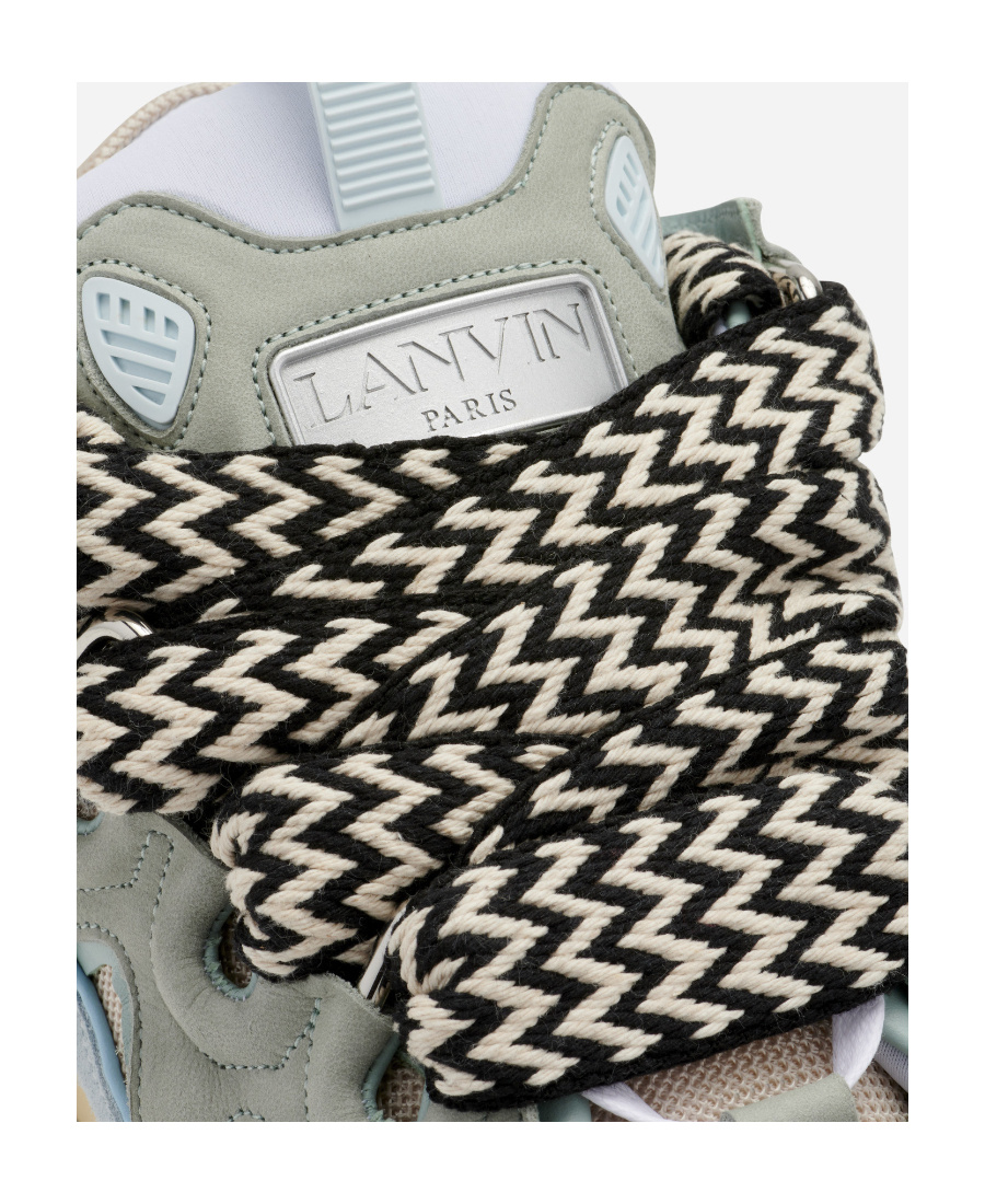Lanvin Light Blue Leather Curb Sneakers In Gray