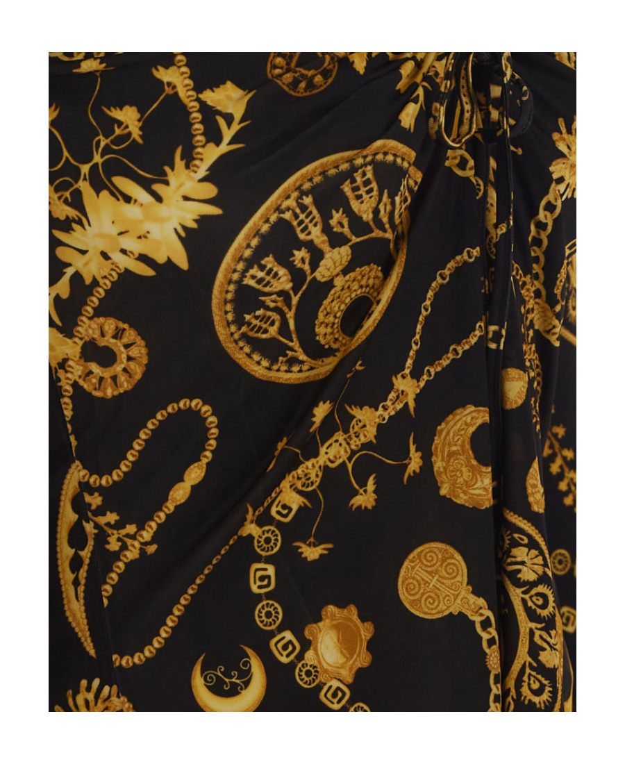 Marine Serre Black Blouse With All-over Graphic Print And Gathering Detail In Black