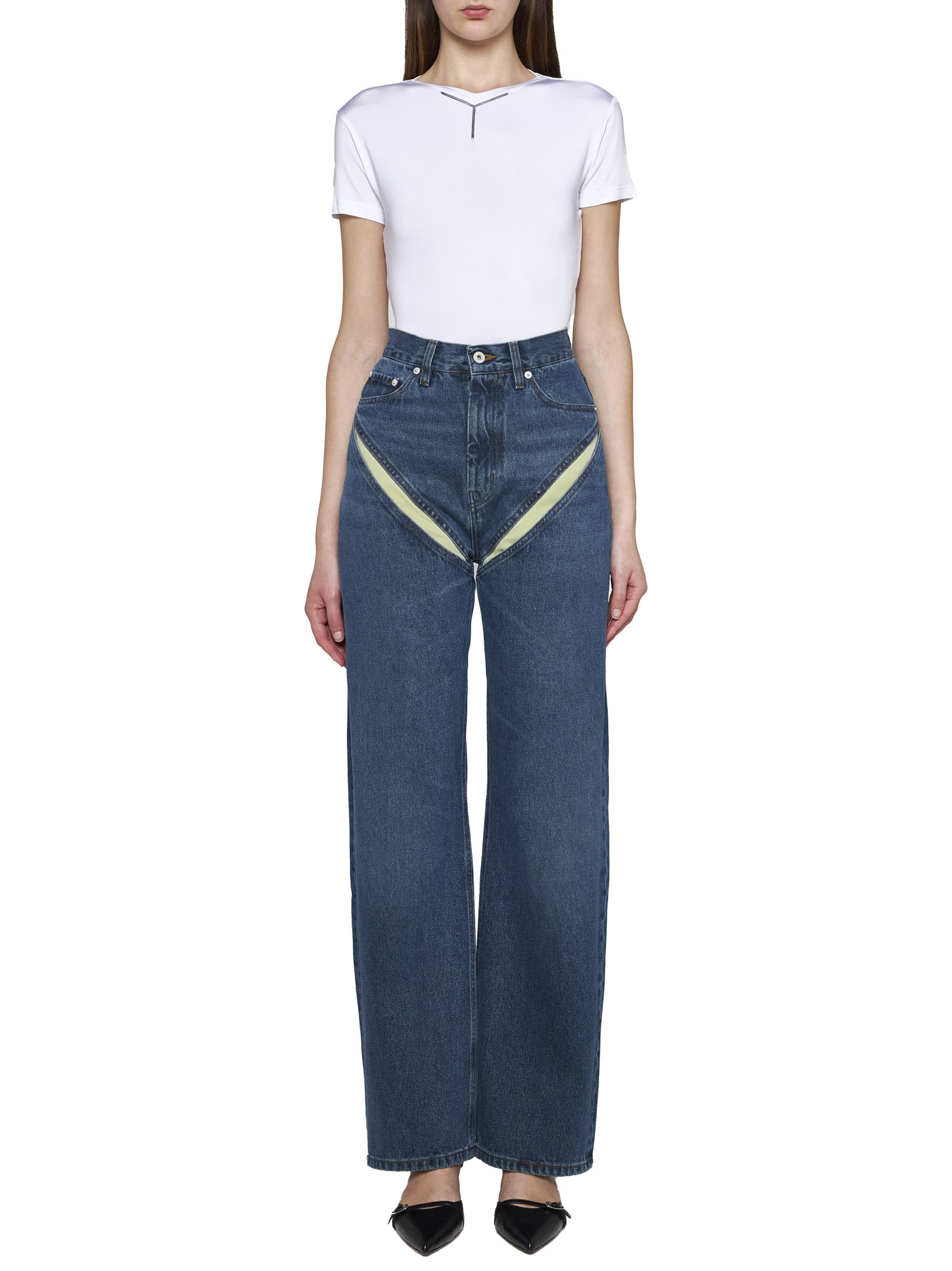 Y/project Cut-out Detail Jeans In Blue