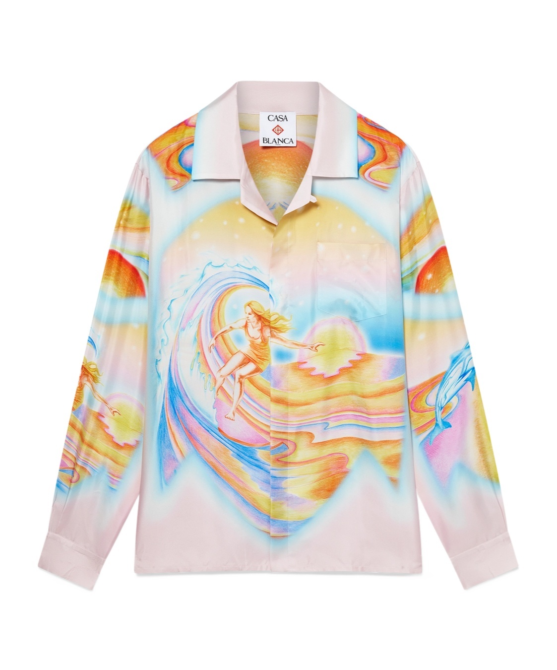 Casablanca Surf Print Long-sleeve Silk Blouse