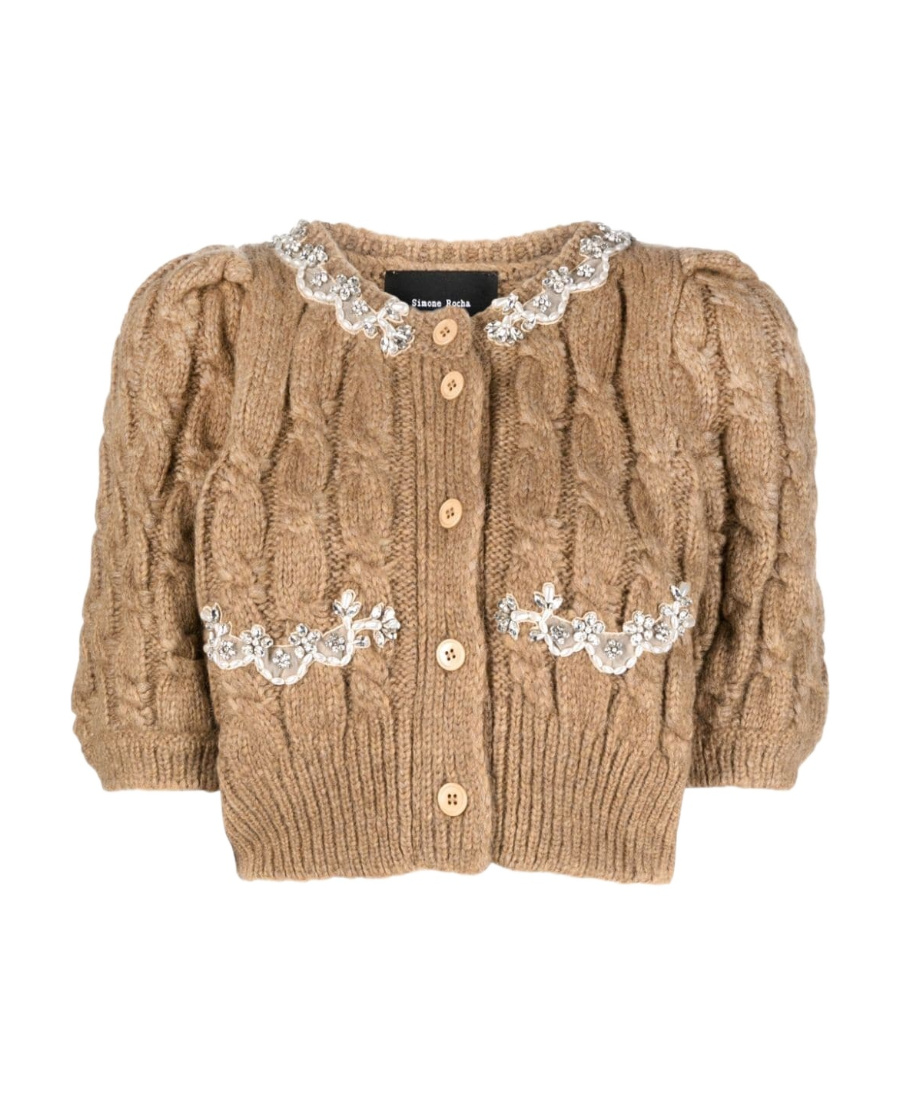 Simone Rocha Cable-knit Cropped Cardigan In Brown