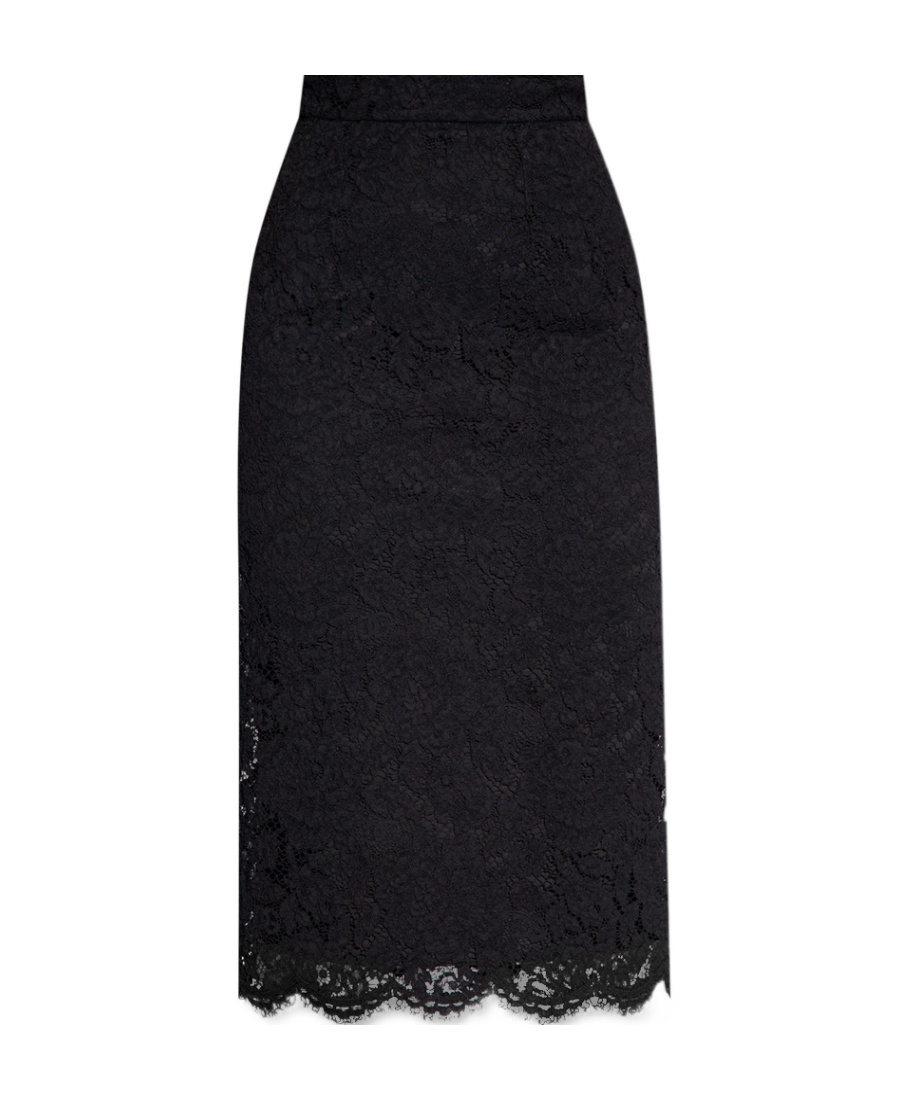 Dolce & Gabbana Fluted Lace Midi Skirt In Black