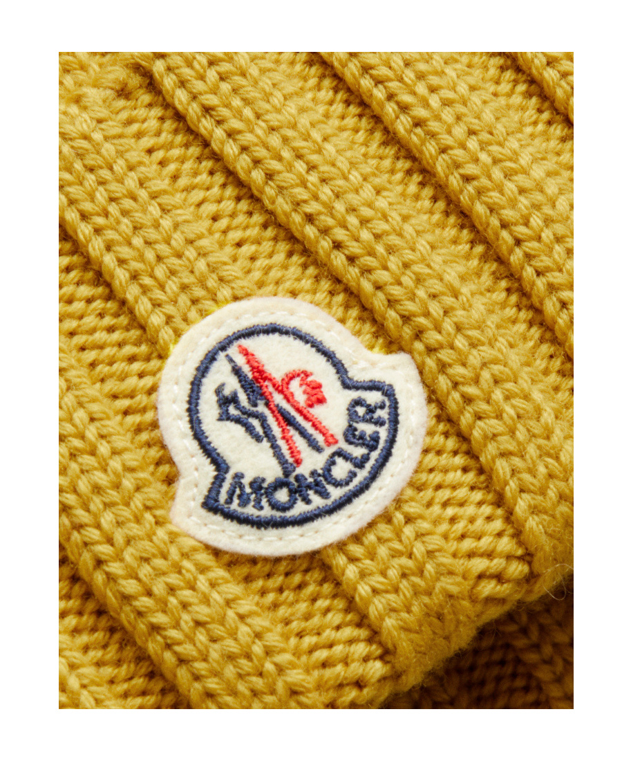 Moncler Logo-patch Wool Beanie In Brown